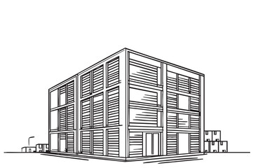 Fototapeta premium commercial storage premises with truck sketch. illustration abstract modern urban building. Landscape