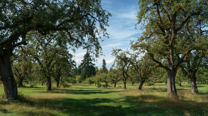 Obraz premium Traditional orchard meadows support rich biodiversity, often used for planting fruit trees, grazing, or haymaking. Due to their ecological value, they are usually protected and cannot be developed.