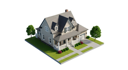 Aerial view of a gray house with a lawn and trees    .ai generative, transparent background, white background. isolated on white background, png, jpeg, jpg.
