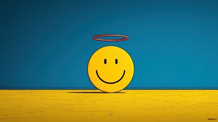 Joyful Smiley Face with Halo: Minimalist Digital Art