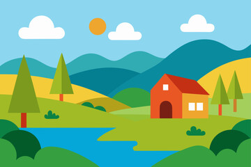Fototapeta premium rural landscape with house