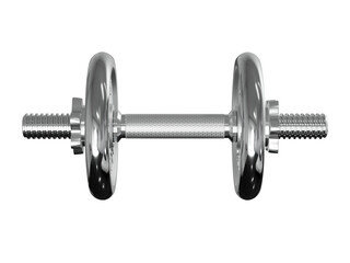 Cast Iron Chrome Adjustable Dumbbell, weightlifting gym equipment, side view, isolated on white background. 3D illustration