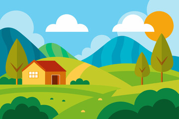Obraz premium vector illustration of a rural landscape