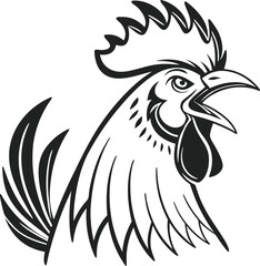 Proud Rooster Crowing Loudly Black and White Illustration of a Farm Animal Vector Artwork Farmhouse Decor Mascot Farm Animal Design
