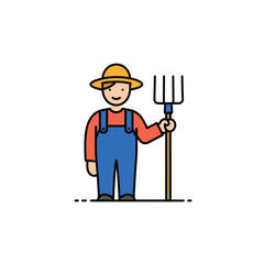 Vector SVG Illustration of Farmer with Pitchfork in Flat Design Style