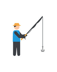 Vector SVG Design of Person Fishing with Rod and Hook Flat Style Illustration