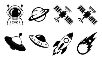 Astronaut planet satellite rocket ufo comet space icons vector © ThephotoLab
