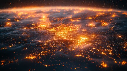 Naklejka premium Earth's Glowing Metropolis: A Nighttime Aerial View of Urban Lights