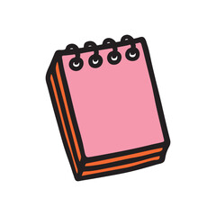 Doodle book or notebook icon hand drawn with black line in freehand style and colored. Vector illustration isolated on white background