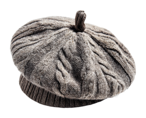 Artistic handcrafted grey beret hat fashion product modern environment isolated on transparent background