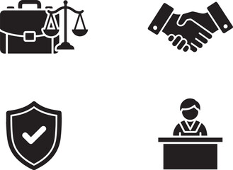 Legal Services Icon Pack – Justice Briefcase, Handshake, Shield & Judge Symbols