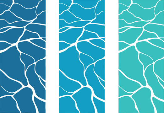 Three vertical panels of rippling blue water surface texture