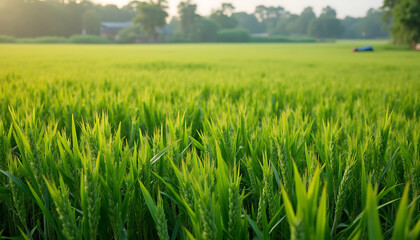 Obraz premium Lush Green Rice Fields in the Rural Landscape