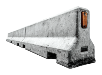 Concrete barrier installation at construction site industry safety measures in urban environment isolated on transparent background