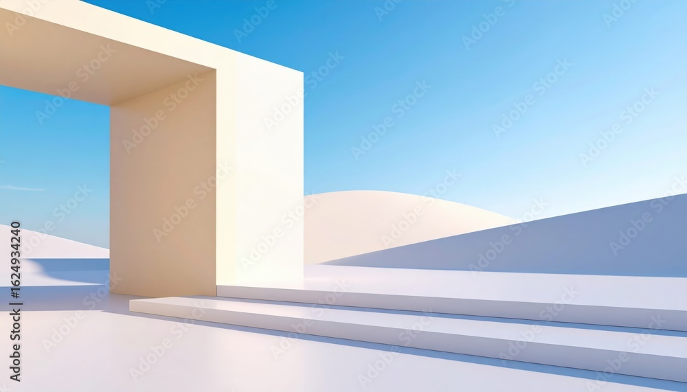 Poster modern architectural structure showcasing minimalist design desert landscape digital render clear sk