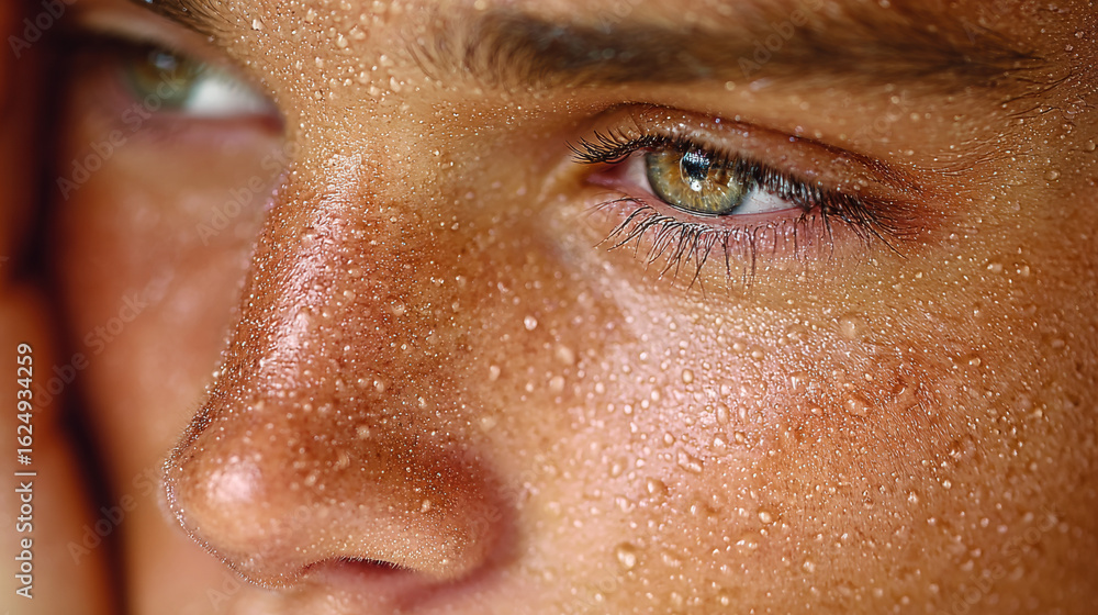 Poster skin problem, close-up of oily skin with visible large pores in high-resolution quality.