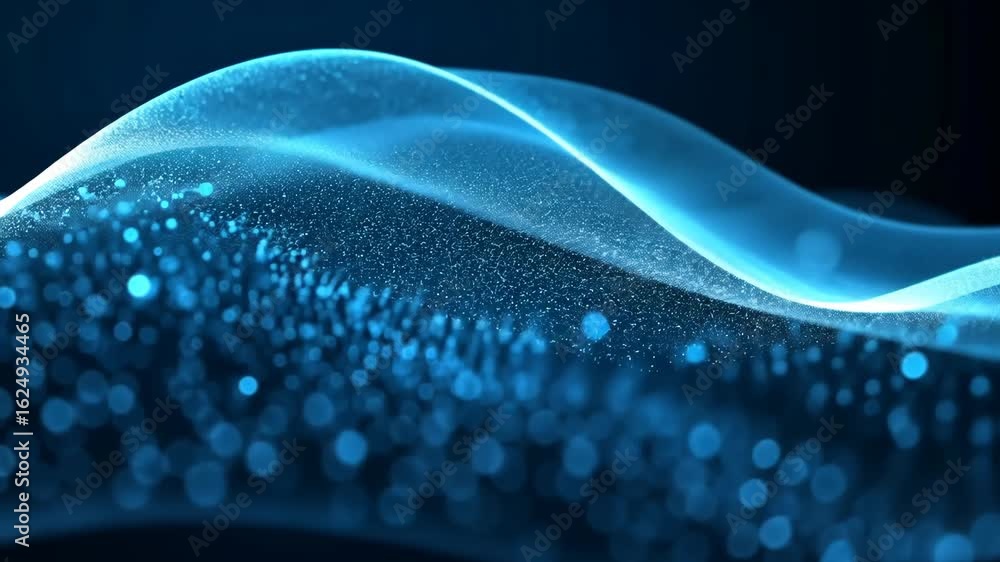 Poster dynamic blue glow waves with digital particles for futuristic tech visuals