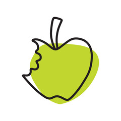 Apple doodle icon hand drawn with thin line and colorful blob isolated on white background. Vector illustration