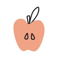 Apple half doodle icon hand drawn in a modern minimalistic style isolated on white background. Vector illustration