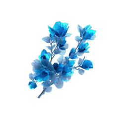 Surreal Blue Flower Branch on Black Background Abstract Floral Photography