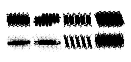 Obraz premium A high resolution collection of unique rectangular grunge brush stroke shapes in black, designed with expressive, distressed ink texture. Perfect for graphic design projects, posters, album art.