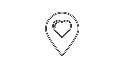 Fototapeta premium Heart Location Pin Outline Icon for Love Destination