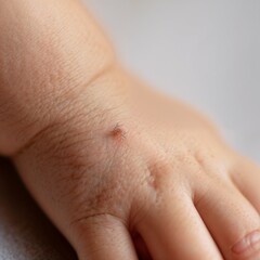 Fototapeta premium Close-up of bug bite on baby’s hand