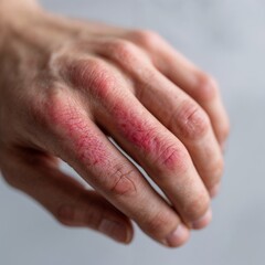 Closeup of dry irritated skin on hand with redness