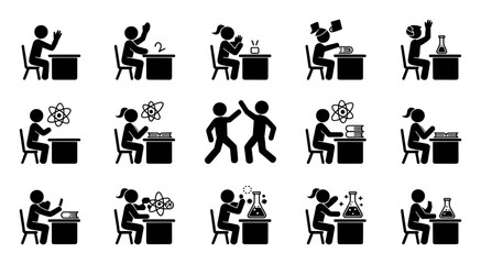 Students learning science and reading books at desks vector