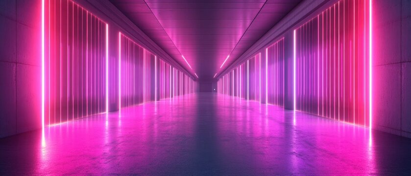 Neon Lights Corridor: A Futuristic Pink and Purple Glow - Powered by Adobe
