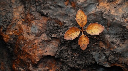 Young plant sprouting from rocky soil in nature