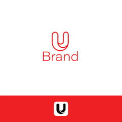Modern and Sleek Red Letter U Linear Logo with red and white background. 