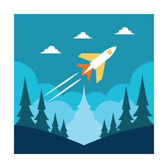 Flying Jet Over Forest Horizon Line Logo