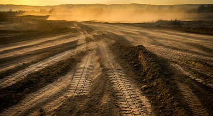 Heavy Vehicle Tracks on Dusty Military Road - Strategic Movement Concept