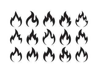 Fototapeta premium Collection of black fire flame icons vector isolated on white background.