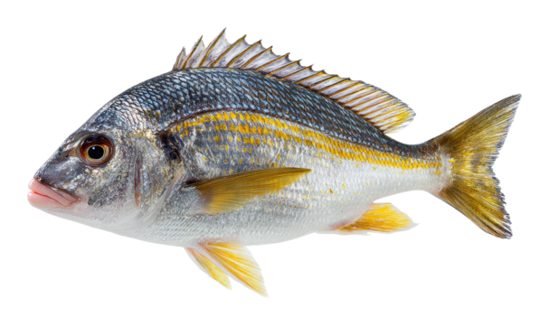 Fishing action with a beautiful fish species underwater habitat marine life view isolated on transparent background