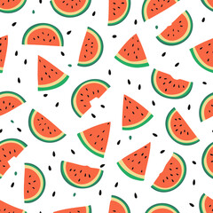 Seamless pattern with artistic watermelon slices on transparent background 