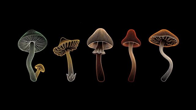 Vector Illustration of Trippy Dancing Mushrooms