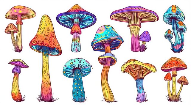 Vector Illustration of Trippy Dancing Mushrooms
