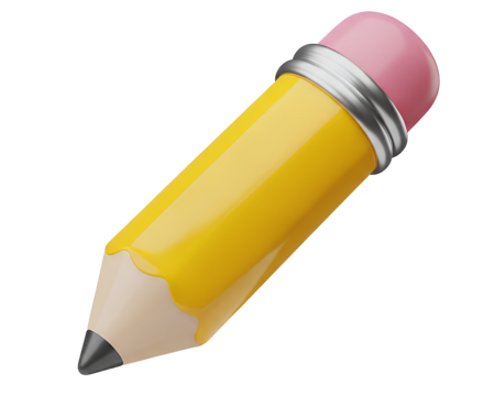 Sharp yellow pencil with pink eraser ready for creative writing and drawing, ideal for education or artistic concepts and back to school