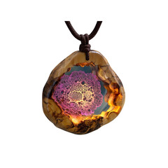 Unique Wooden Pendant Necklace with Resin Inlay - Intricate Floral Design