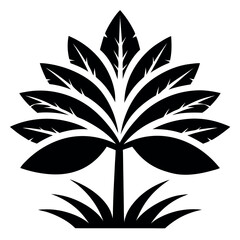 Stylized of a Black Palm Tree with Grass on White