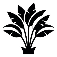 Stylized Black Silhouette of a Tropical Banana Leaf Plant on White Background Illustration