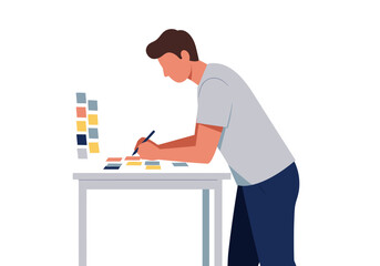 Illustration Vector of a Man Working on Design Board Abstract Style