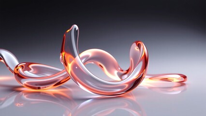 Molten Glass Tendril, 3D gradient, liquid shape, flowing lines, translucent, luminous, curved, smooth, abstract, delicate