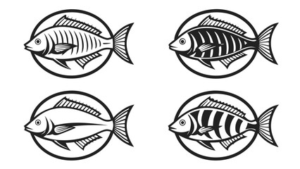 Set of icons set featuring stylized fish and fishing unique style illustration  