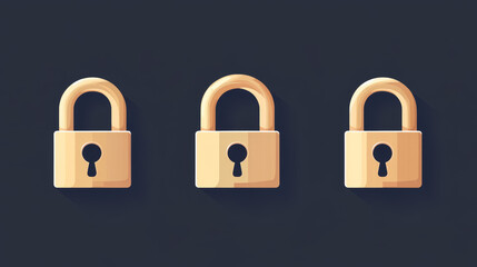Fototapeta premium Vector illustration set of lock icons featuring open and closed padlocks. Includes locked and unlocked symbols representing security.