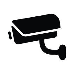 Black silhouette of a surveillance camera mounted on a wall isolated on white background