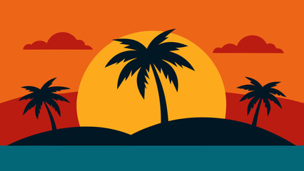 Fototapeta premium Stunning sunset on an island beach with silhouetted palm trees
