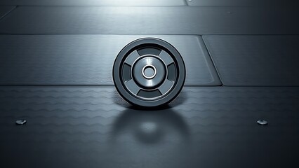 A single weight plate resting on a gym floor, showcasing metallic reflections and minimalistic design.